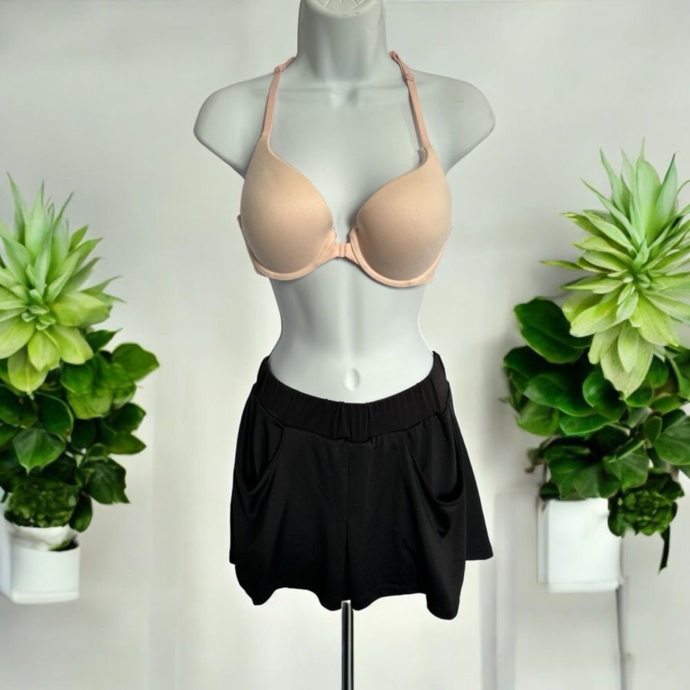 Beige Bra and Black Shorts Set